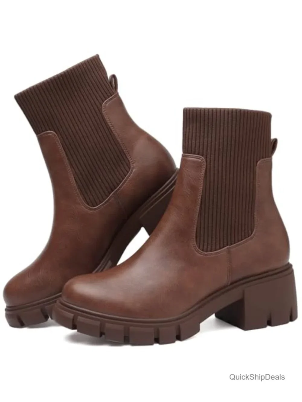Women Platform Chelsea Boots Elastic Ankle Booties Lug Sole Chunky Block Heel